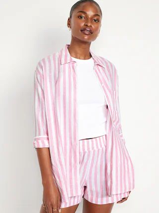 Linen-Blend Striped Boyfriend Shirt | Old Navy (US)