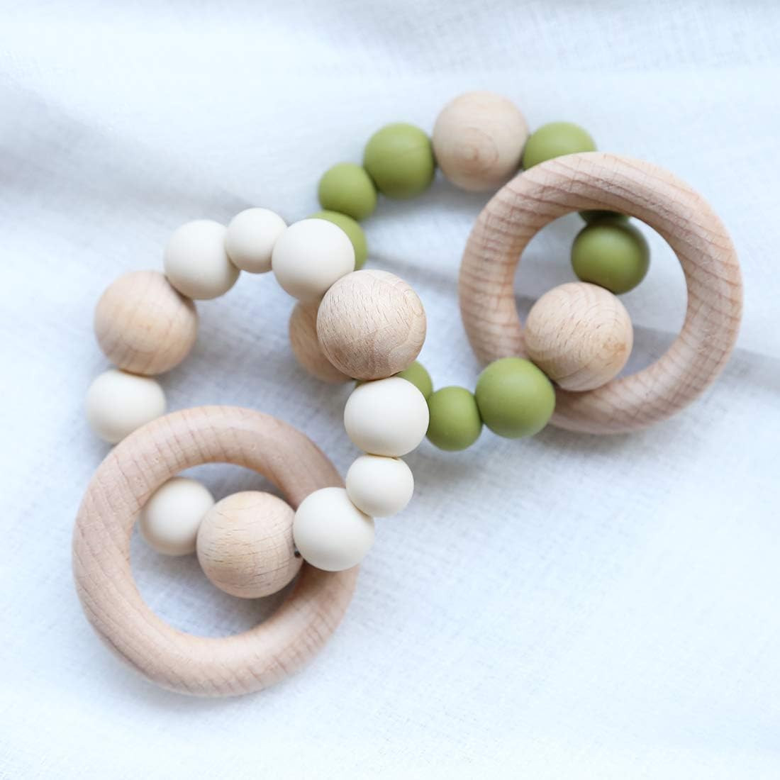 Infant Teething Rings Wooden Rattles Sensory Toys Retro Color Teether Bracelet 2pc Set | Amazon (US)