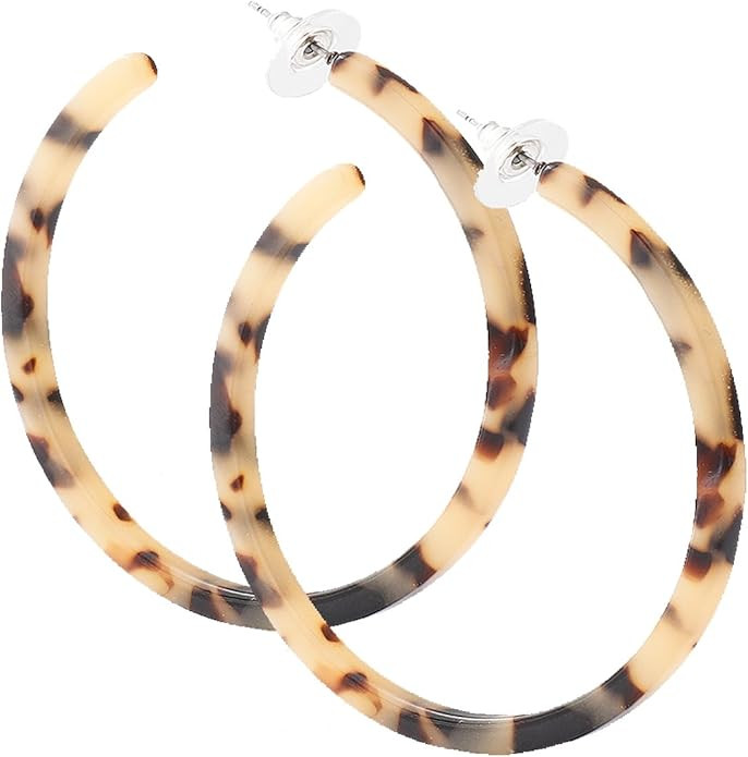 PHALIN Acrylic Hoop Earrings Tortoiseshell Acrylic Earrings Geometric Resin Earring Studs for Wom... | Amazon (US)