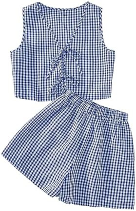 SOLY HUX Women's Summer 2 Piece Outfits Plaid Print Sleeveless Tie Front Tank Top Vest Shorts Bea... | Amazon (US)