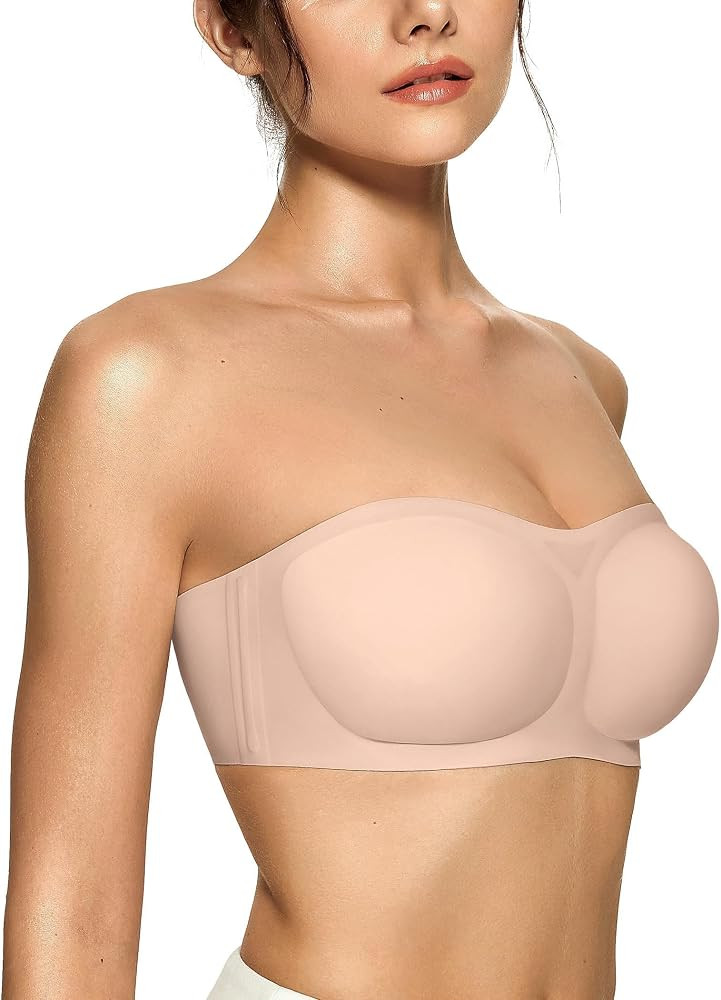 OEAK Womens Strapless Bras Jelly Push Up Bandeau Bra Non Slip Wireless Supportive Padded Bras Sea... | Amazon (US)