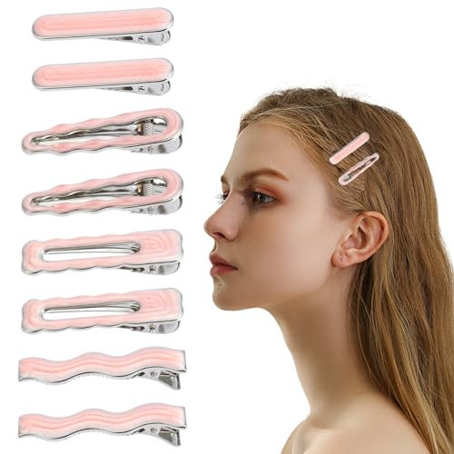 LYDZTION 8Pcs Hair Clips for Women Girls, Cute Giltter Alligator Hair Clips for Thick Thin Hair Pink Nonslip Snap Metal Hairpins Cool Rustproof Hair Styling Accessories for Women (Pink) | Amazon (US)