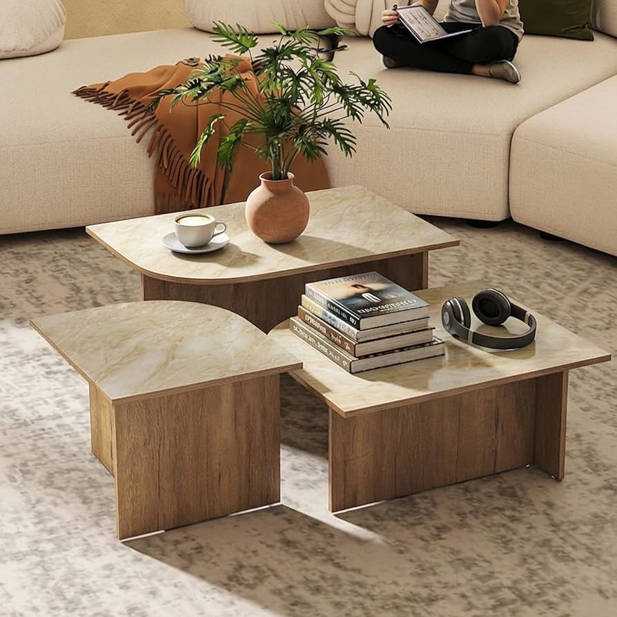 Mid Century Modern Coffee Table Set of 3, Nesting Coffee Tables with Marble Pattern Tabletop and ... | Amazon (US)