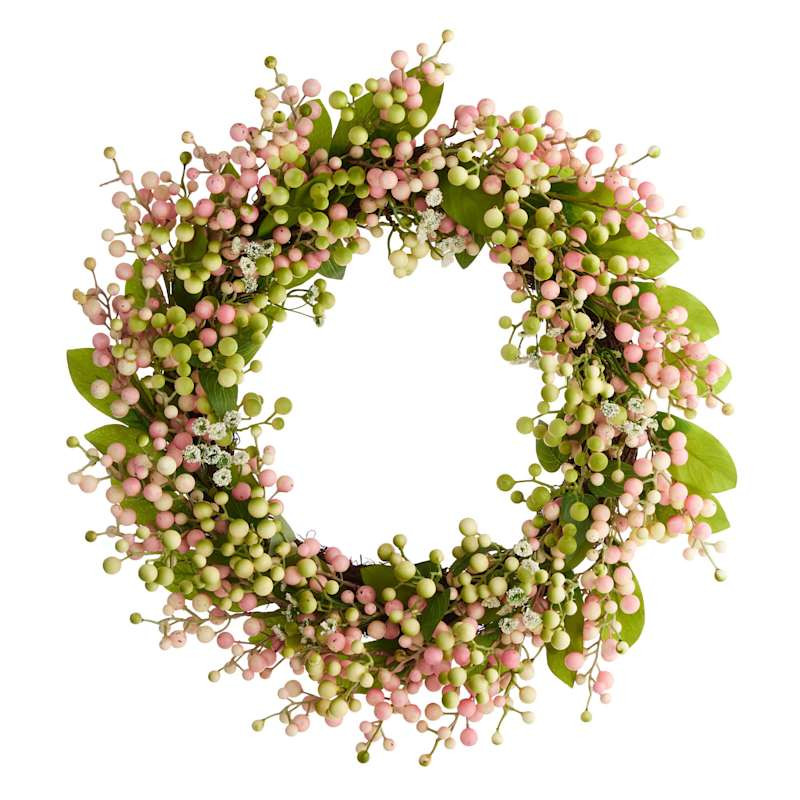 Pink & Green Berry Wreath, 22" | At Home