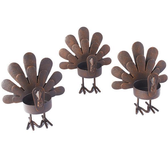 Lakeside Distressed Rustic Metal Standing Turkey Tea Candle Holders - Set of 3 | Target
