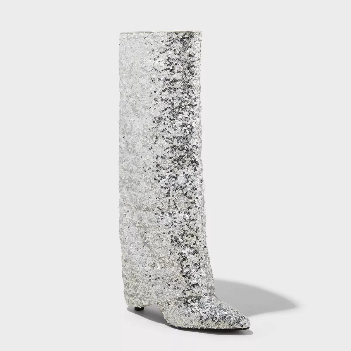 Women's Abba Sequin Foldover Wide Calf Tall Boots - A New Day™ Silver 5WC | Target