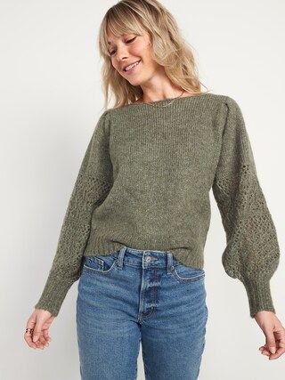 Boatneck Pointelle-Knit Pullover Sweater for Women | Old Navy (US)