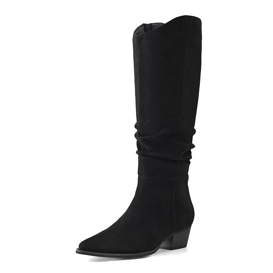Shoe’N Tale Women's Knee High Boots Pointed Toe Cowboy Wide Calf Slouchy Suede Boots Chunky Sta... | Amazon (US)