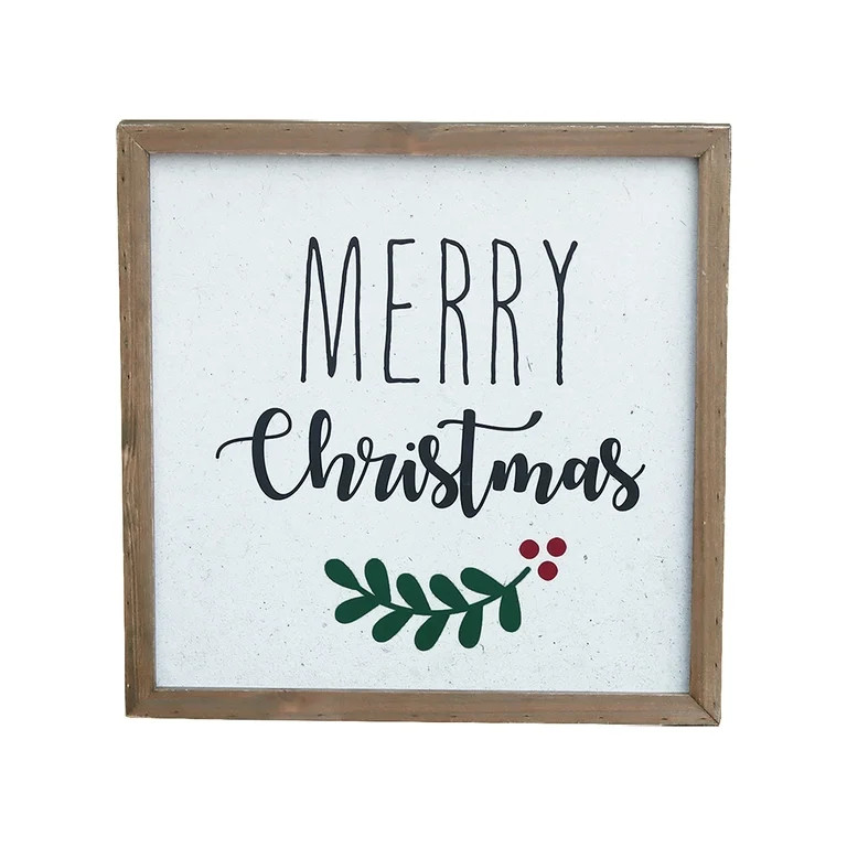 Parisloft Merry Christmas Wood Framed Sign, Farmhouse Christmas Wall Decor, Multi, 15.8"W - Walma... | Walmart (US)
