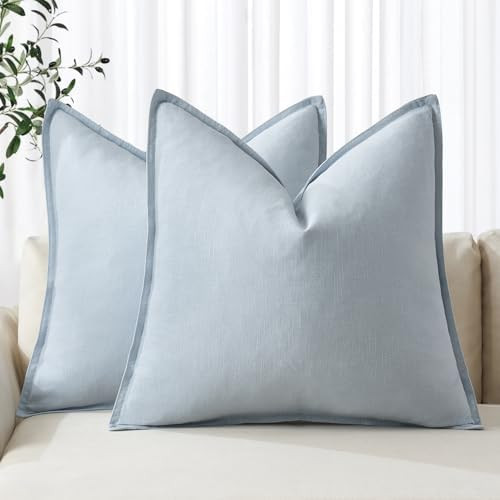 MIULEE Decorative Linen Euro Sham Pillow Covers 22x22 Inch Light Blue Boho Farmhouse Neutral Couc... | Amazon (US)