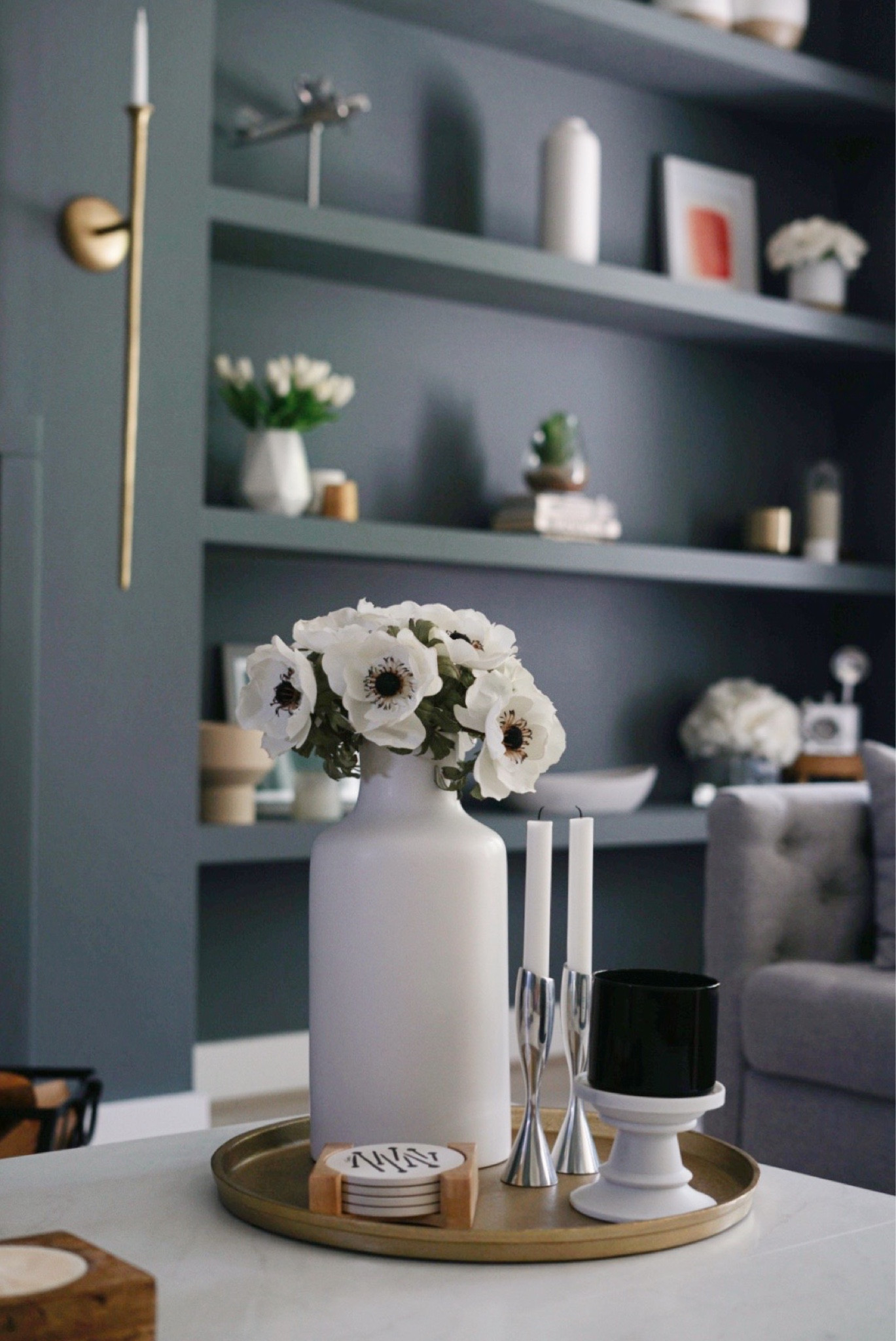 New flowers and vase for my coffee table. 
Loving room decor decorations home accessories 