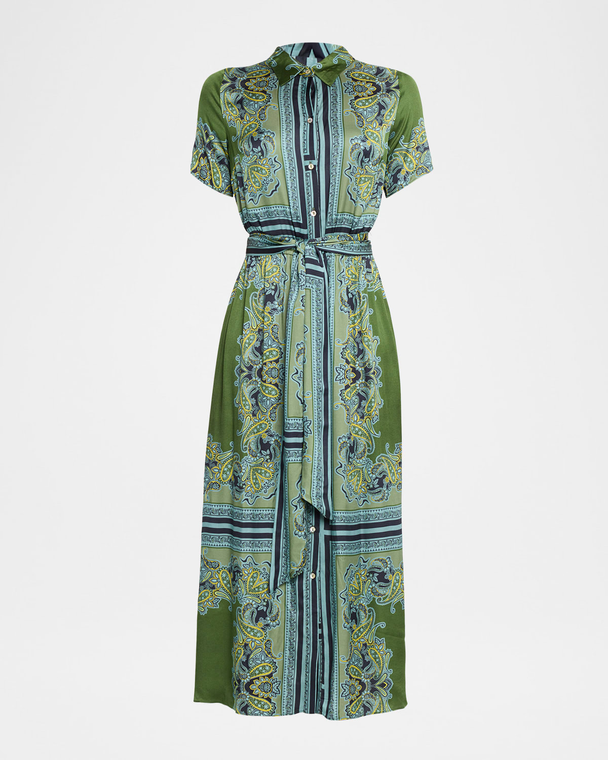 Esmeralda Scarf-Print Satin Midi Shirtdress | Neiman Marcus