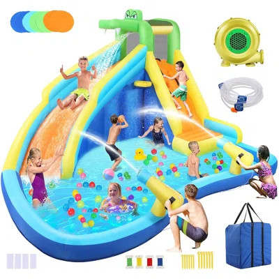Adam 13.2' x 11.5' Crocodile Kids Inflatable Water Slides Water Bounce House Water Park with Air Blower Indoor Outdoor Dry Wet Use | Wayfair North America