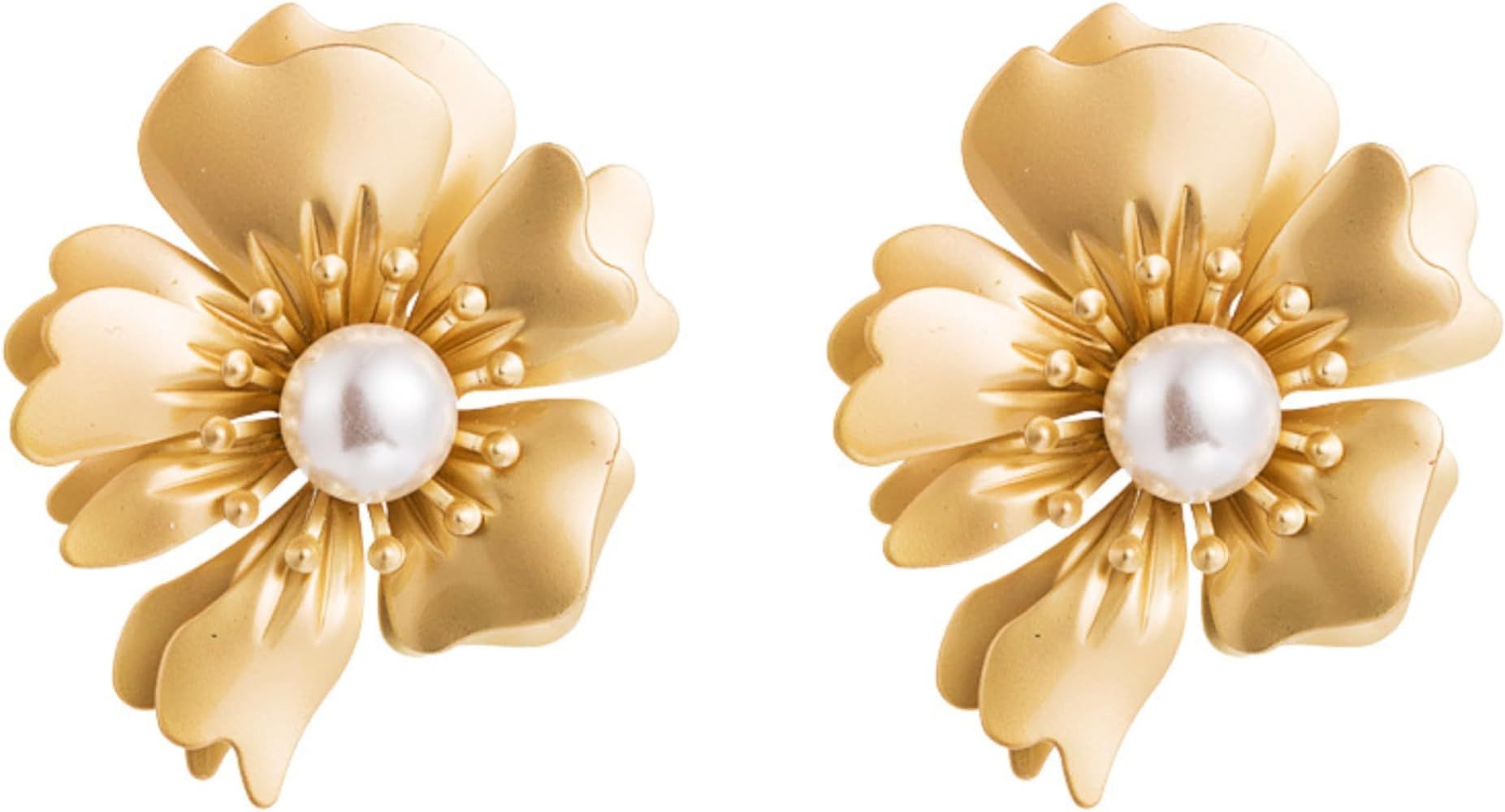 exaggerated women's pearl flower earrings; 2024 new gold-plated jewelry gift box packaging | Amazon (US)