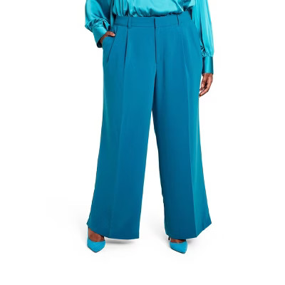 Women's High-Waist Wide Leg Tailored Trousers - Sergio Hudson x Target Teal | Target