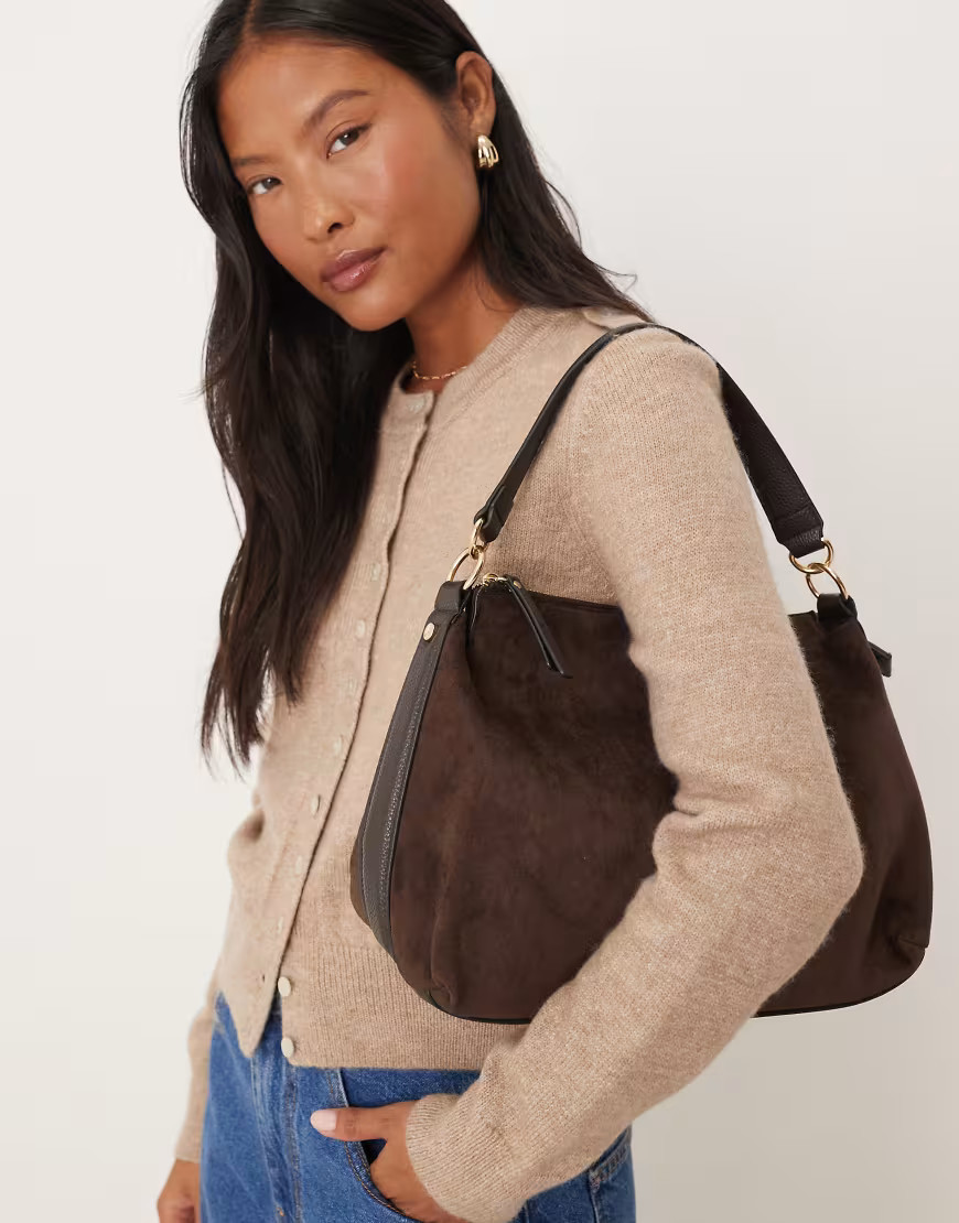 Accessorize slouch suedette handheld bag in chocolate-Brown | ASOS (Global)