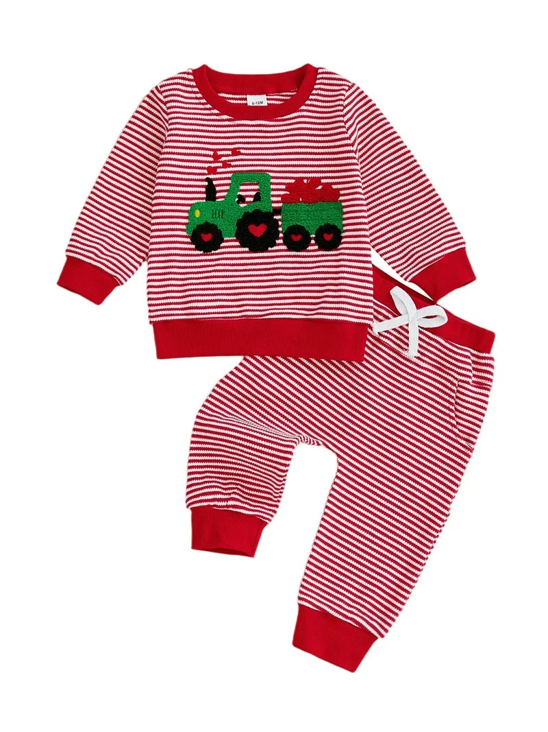 BemeyourBBs Toddler Baby Boy Valentines Day Outfits Truck Heart Embroidered Long Sleeve Sweatshir... | Walmart (US)
