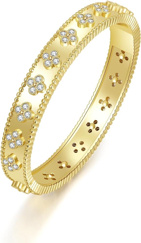 FOLOOTY Lucky Clover Bracelet Bangle for Women Girl 18k Gold Plated Simple Cute Fashion Bracelet ... | Amazon (US)