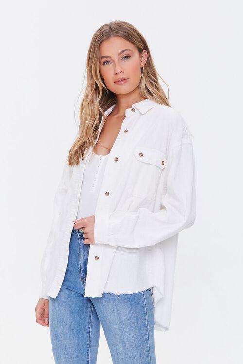 Corduroy Frayed High-Low Shacket | Forever 21 (US)