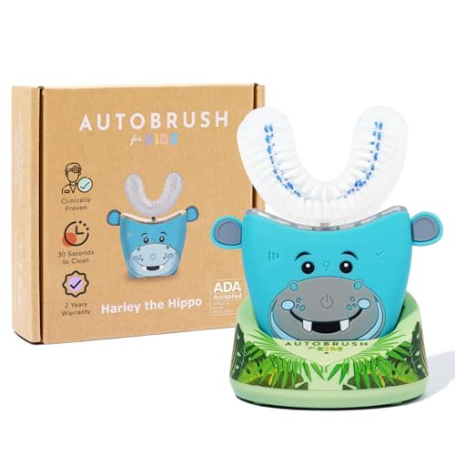 autobrush Kids Electric Toothbrush – Only ADA Accepted U-Shaped Toothbrush, Clinically Proven Up to 5.1X Better Cleaning, 30 Seconds, Full-Mouth 360 Coverage, LED Lights, Music, Ages 3-5, Hippo | Amazon (US)