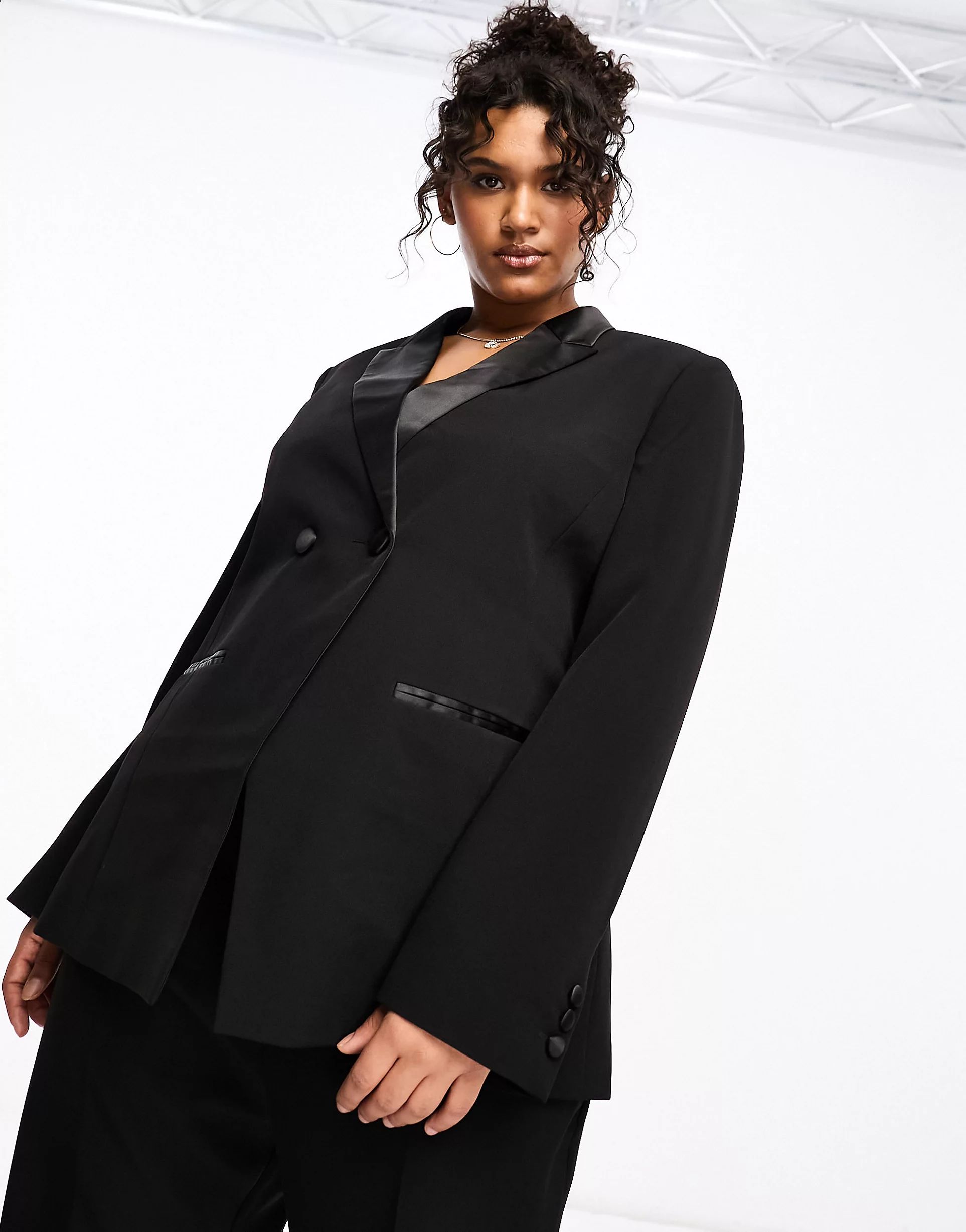 ASOS DESIGN Curve tux double breasted blazer in black | ASOS (Global)