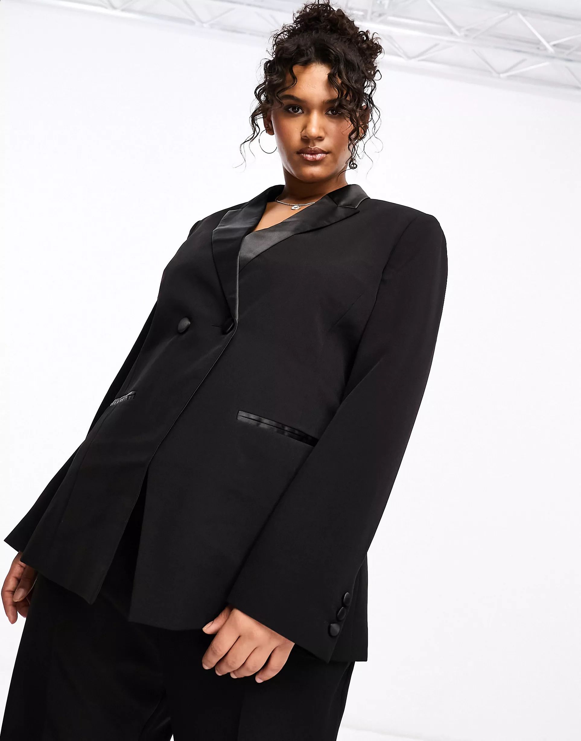 ASOS DESIGN Curve tux double breasted blazer in black | ASOS (Global)