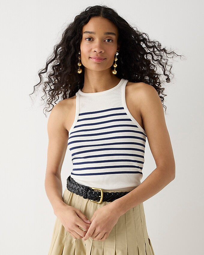 Vintage rib high-neck cutaway tank top in stripe | J. Crew US