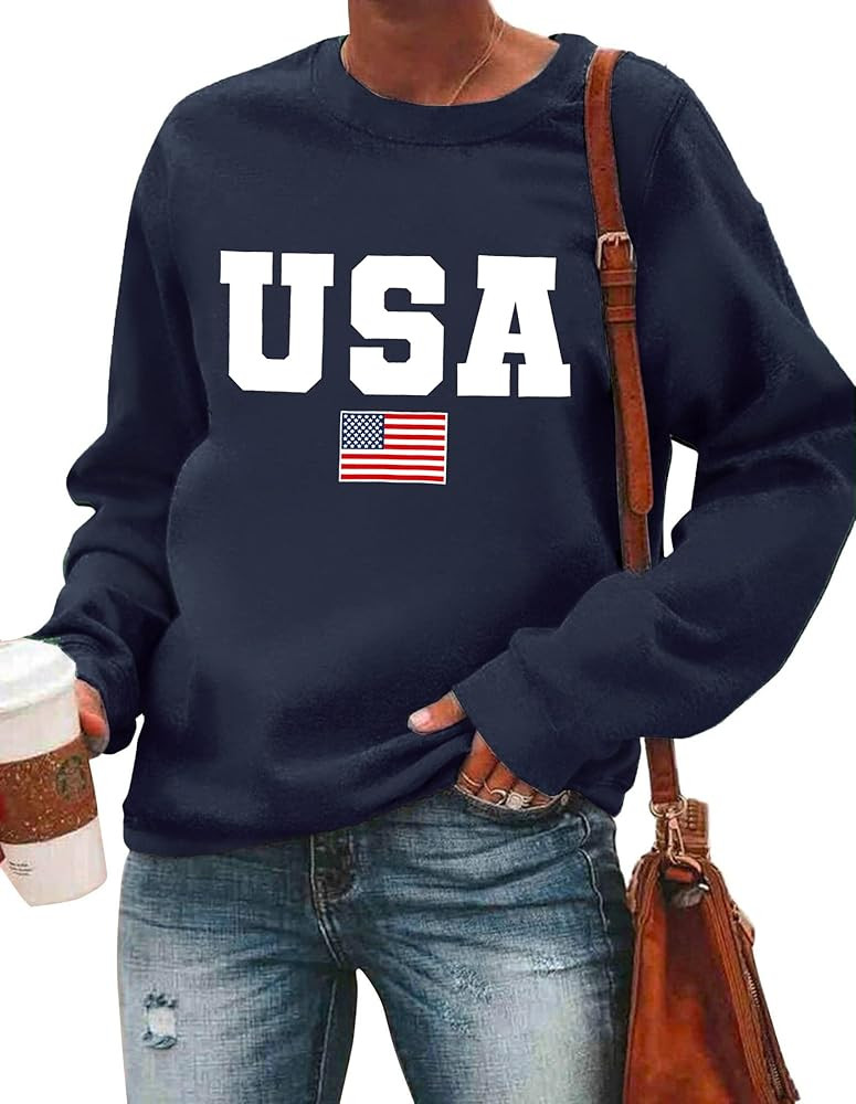 USA Sweatshirt Women American Flag Shirt Patriotic Tshirt Stars Stripes Pullover 4th of July Tee ... | Amazon (US)