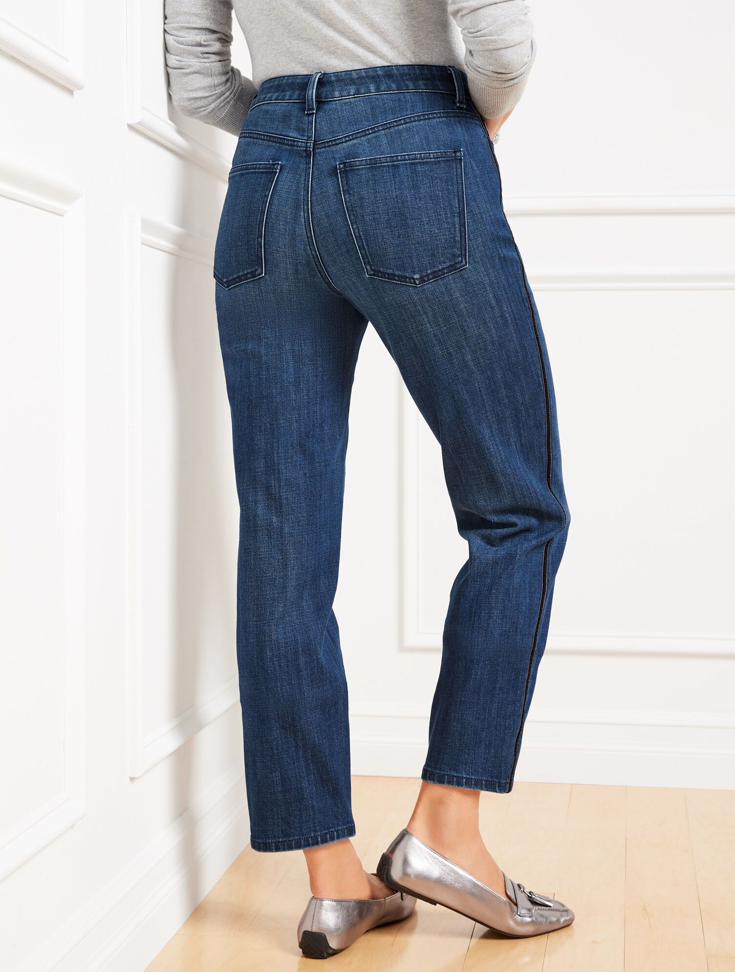 Velvet Stripe Straight Ankle Jeans - Nox Wash | Talbots