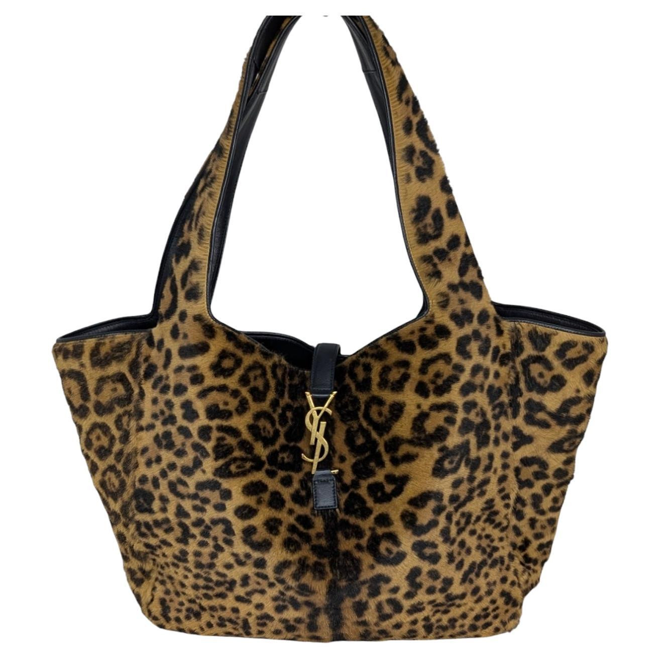 Saint Laurent Bea YSL Leopard-Print Pony Hair Tote | 1stDibs