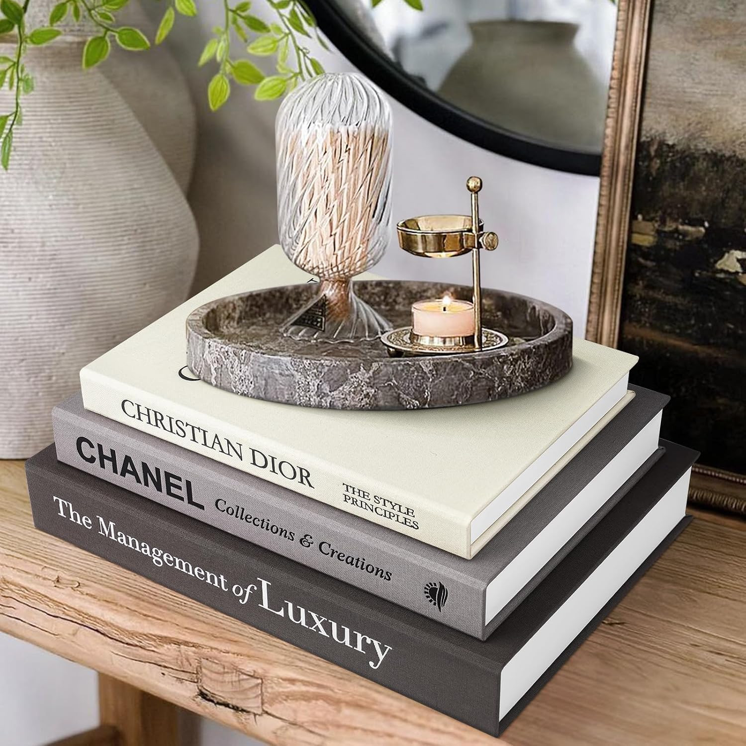 1DOT2 Decorative Books Set of 3, Black-Gray-Beige Luxury Coffee Table Books | Amazon (US)