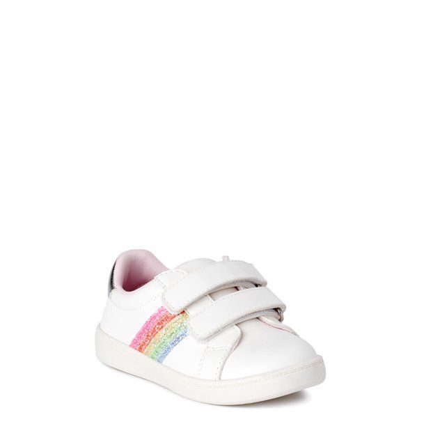 Wonder Nation Toddler Girl Rainbow Stripe Hook & Loop Casual Low-Top Court Sneaker | Walmart (US)