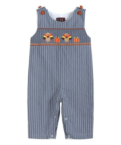 Blue-Gray Stripe Turkey Smocked Overalls - Infant &amp; Toddler | Zulily
