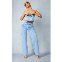 Petite Light Blue Wash Denim Straight Leg Jeans | PrettyLittleThing US