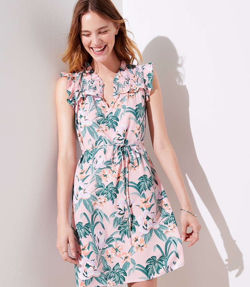 Lily Ruffle Tie Waist Dress | LOFT
