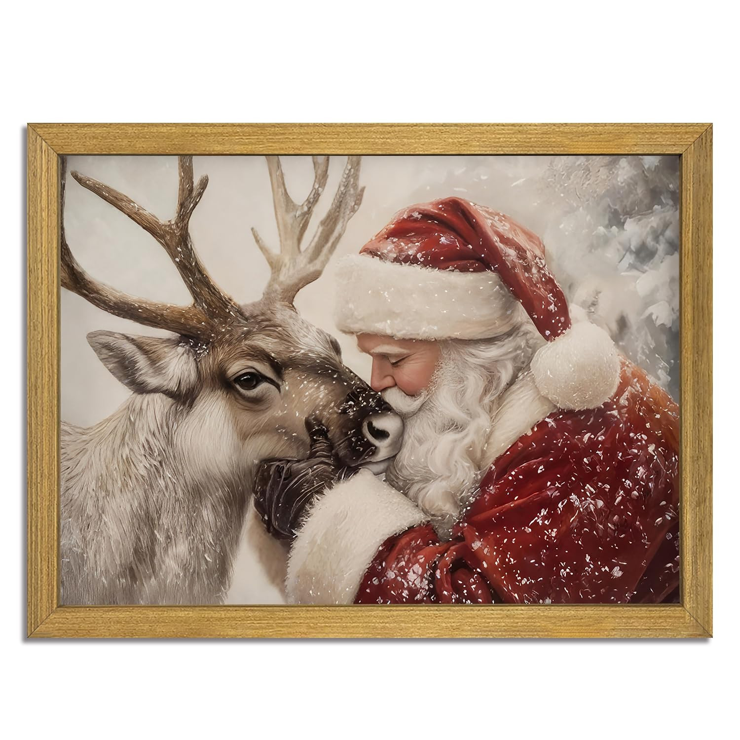 Vintage Christmas Wall Art, Santa Claus Reindeer Canvas Wall Decor Painting, Rustic Winter Painti... | Amazon (US)