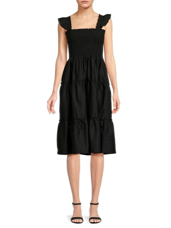 Smocked Linen Blend Tiered Dress | Saks Fifth Avenue OFF 5TH