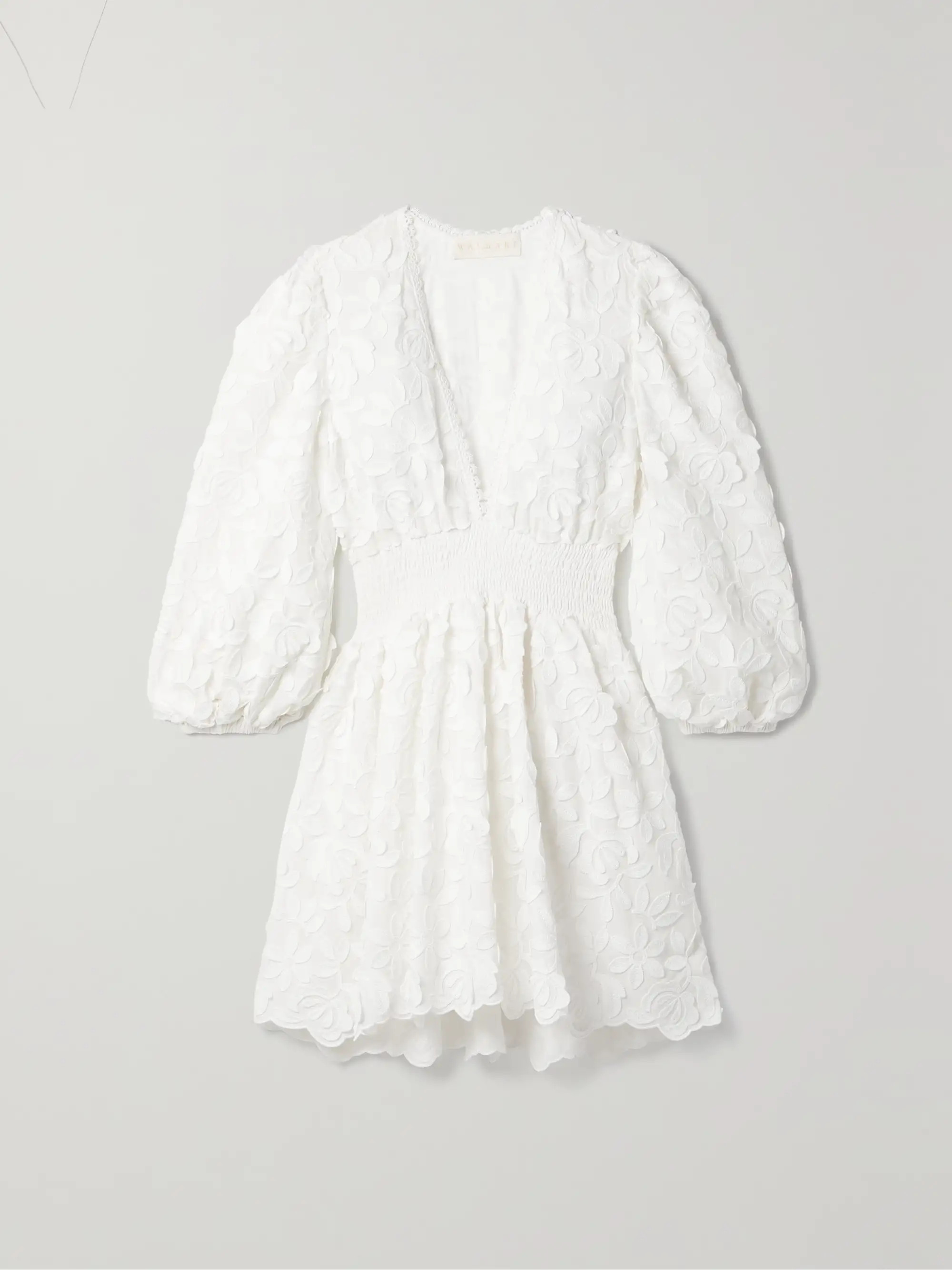 Villa Alta shirred crochet-trimmed appliquéd voile mini dress | NET-A-PORTER (US)