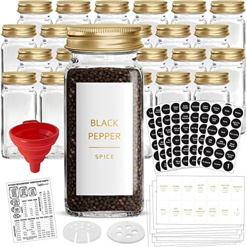 Talented Kitchen 24 Gold Glass Spice Jars with 2 Types of Preprinted Spice Labels. Commercial Grade, | Amazon (US)