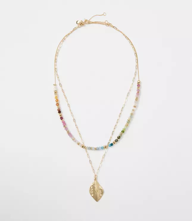 Rainbow Beaded Layered Charm Necklace | LOFT