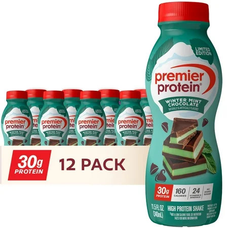 Premier Protein Shake, Winter Mint Chocolate, 30g Protein, Bottles, 12 Ct | Walmart (US)