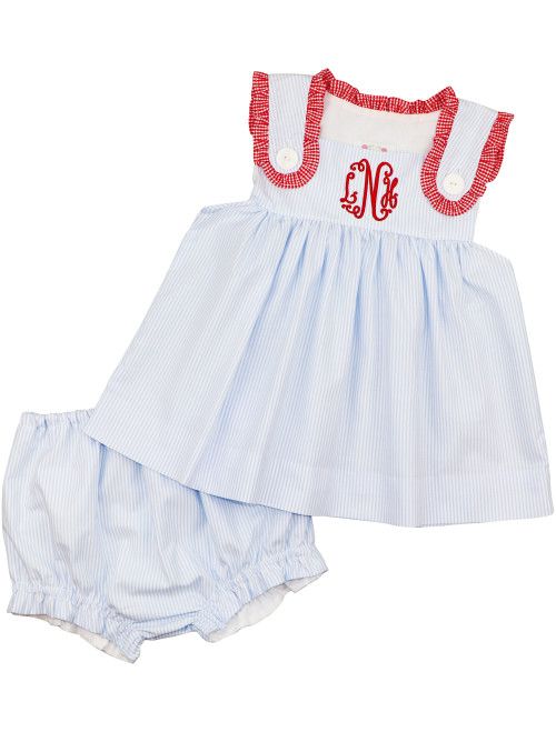 Blue Mini Stripe And Red Gingham Diaper Set | Cecil and Lou