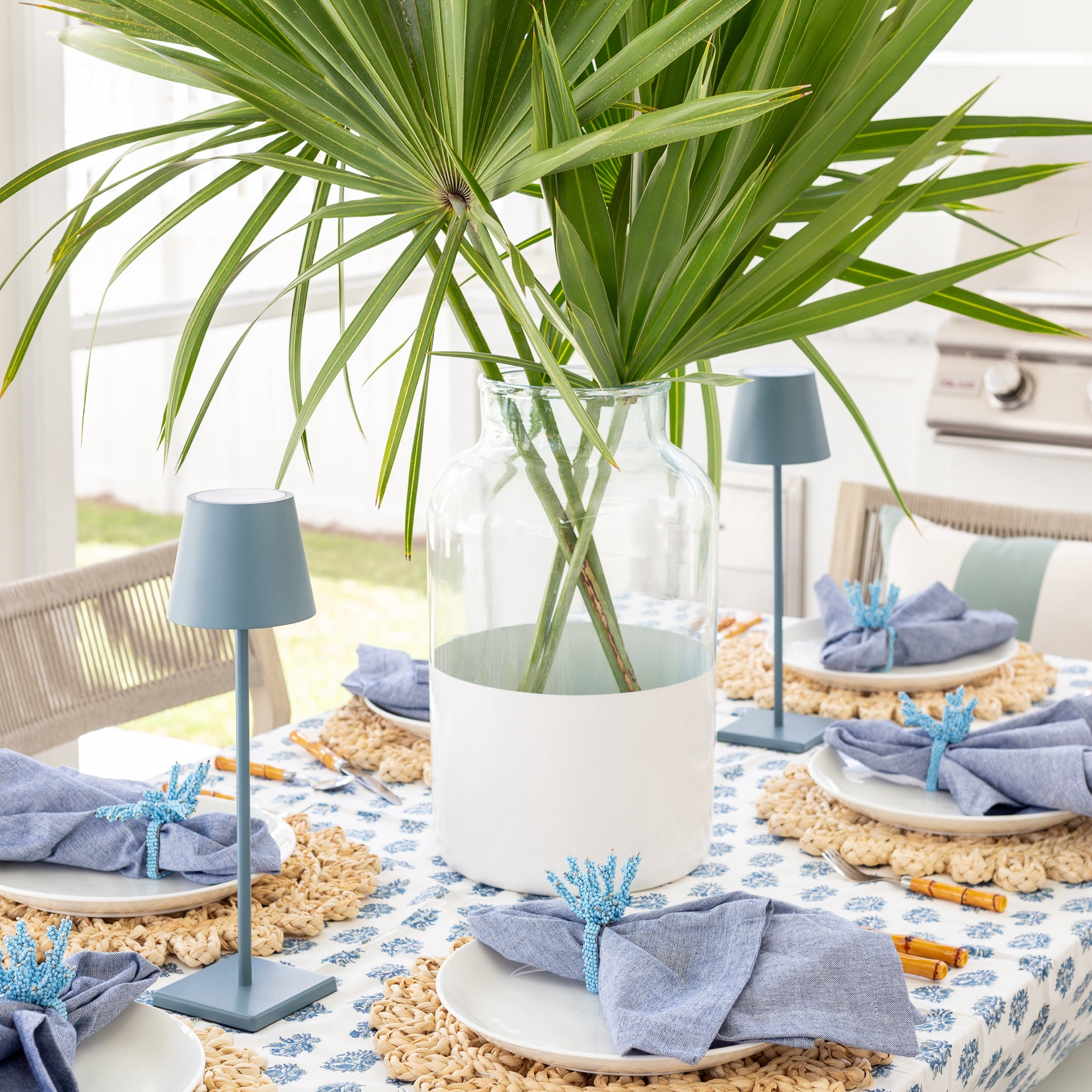 *My favorite cordless table lamp set is 30% off today with the current coupon* loving our coastal blue block print tablescape! Includes a blue block print tablecloth, slate blue cordless rechargeable LED lamps, blue napkins, raffia chargers, coral napkin rings, bamboo style flatware and a block print vase! 

. coastal holiday tablescape, thanksgiving tablescape ideas

#ltkhome #ltkseasonal #ltksalealert #ltkstyletip #ltkholiday #ltkfindsunder100 #ltkfindsunder50   

#LTKsalealert #LTKparties #LTKhome