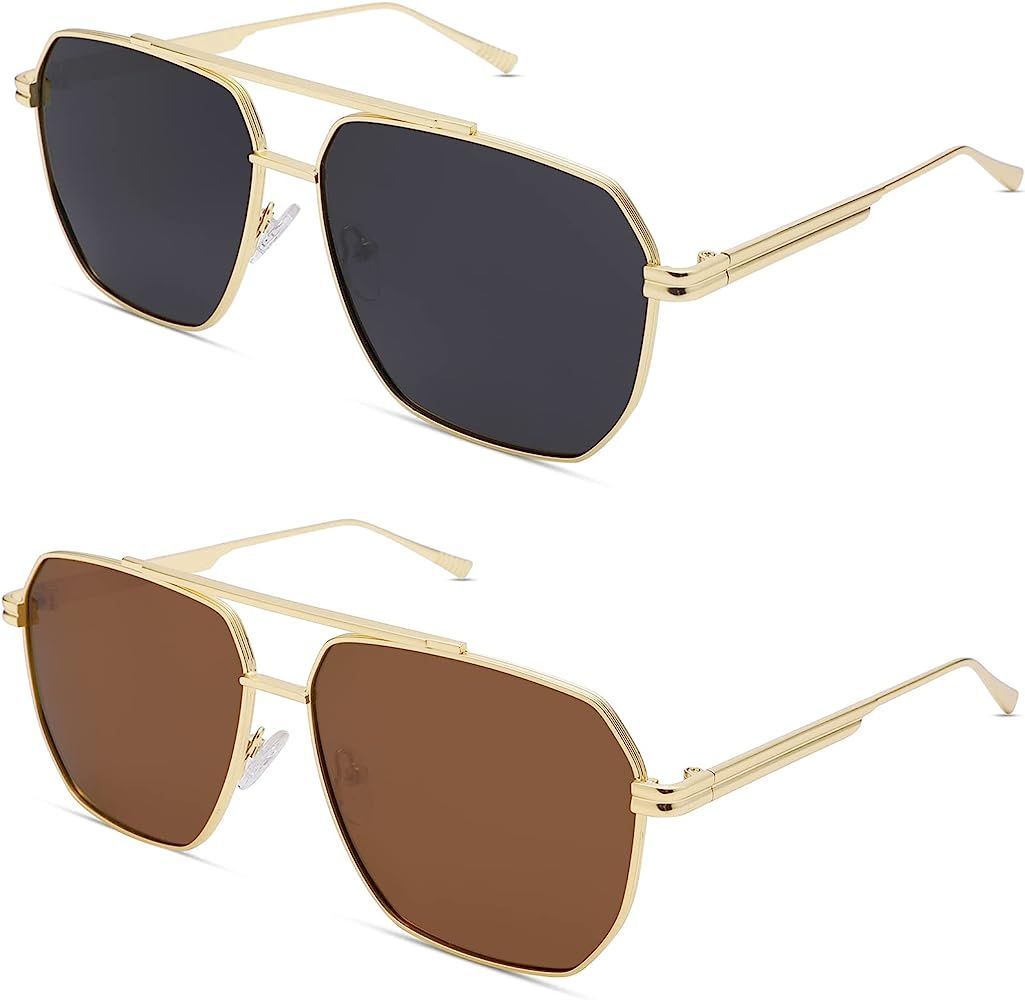 HYCREDI Oversized Polarized Sunglasses for Women Men Retro Square Trendy Sun Glasses Classic Large M | Amazon (US)