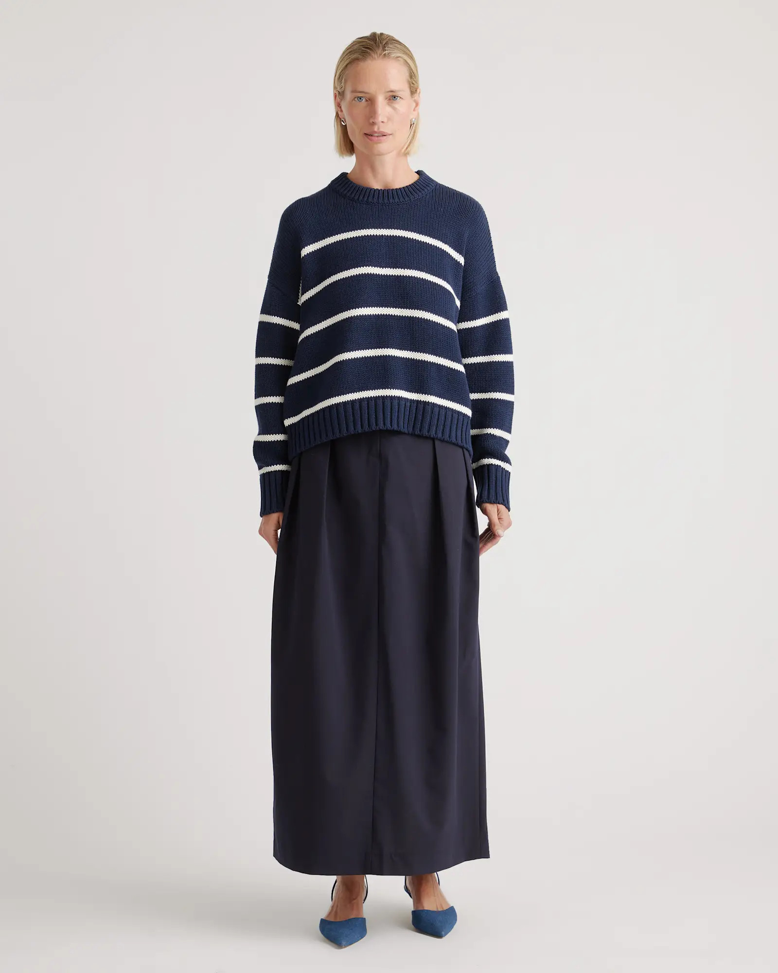 100% Organic Cotton Striped Crew Sweater | Quince
