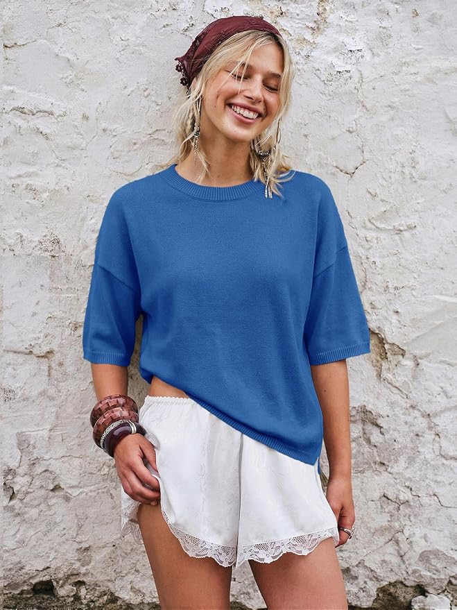 Short Sleeve Sweaters for Women Summer Lightweight Knit Trendy Pullover Sweater Casual Oversized ... | Amazon (US)