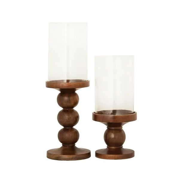 20 inch Hurricane Candle Holder on Bubbled Base Set Of 2 Made Of Glass/Iron in Walnut/Clear Color... | Walmart (US)