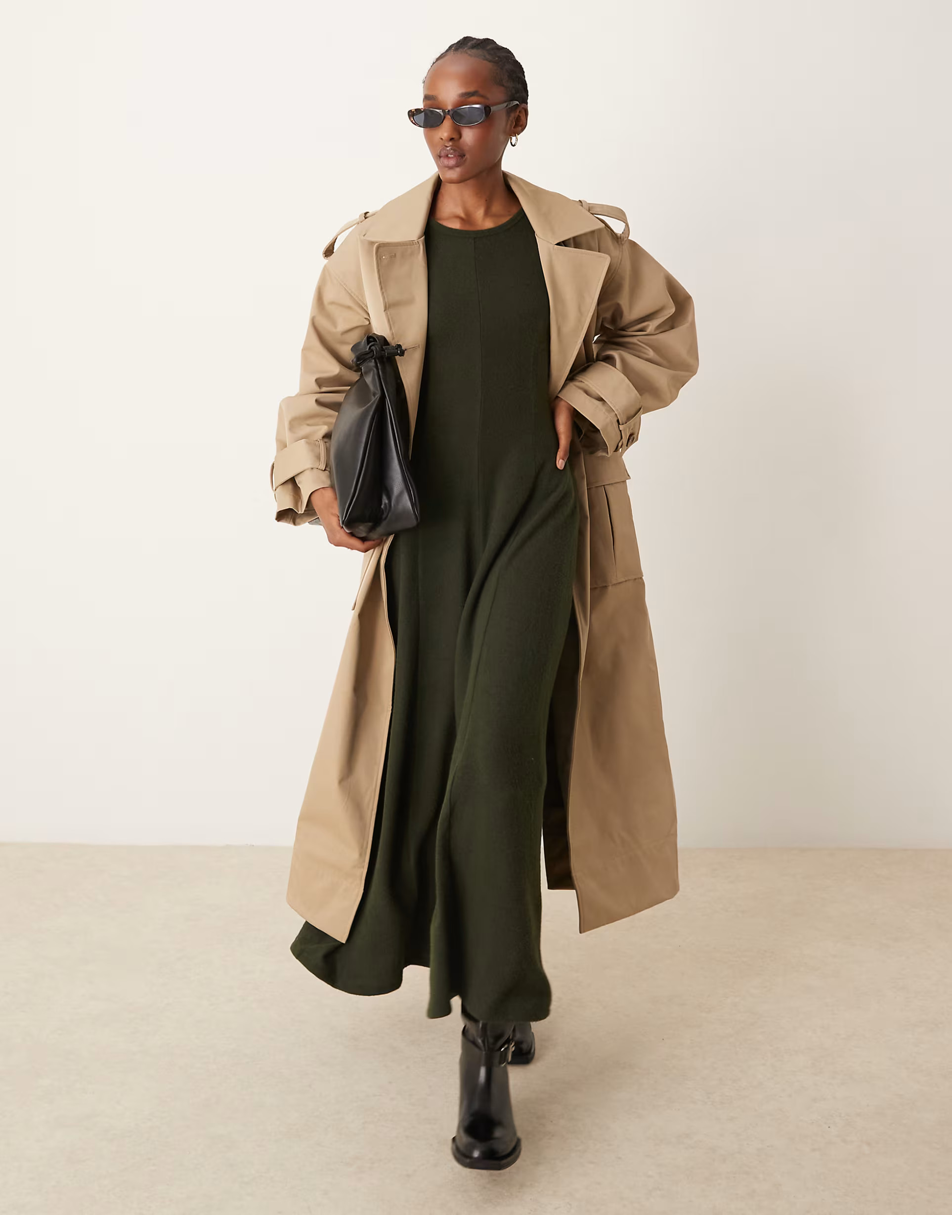 ASOS DESIGN super soft long sleeve maxi dress with seam detail in khaki green | ASOS (Global)