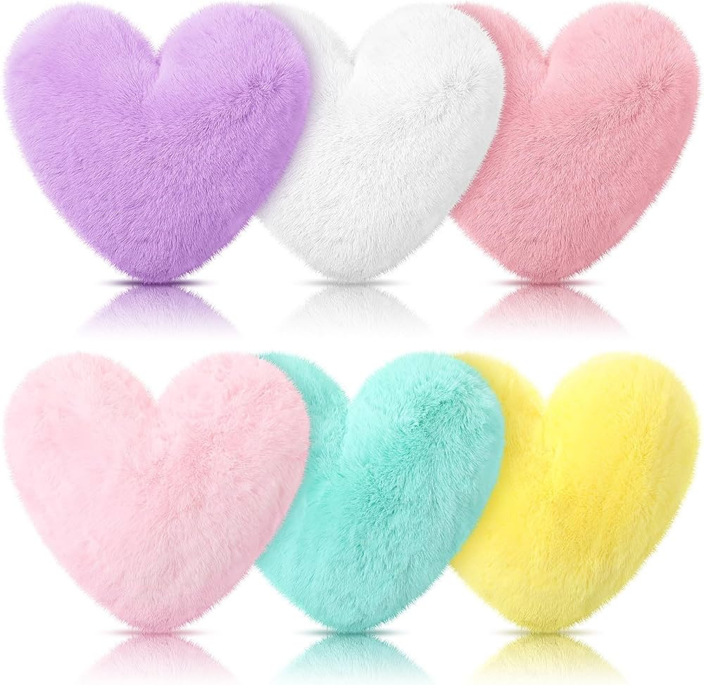 Liliful 6 Pcs Faux Rabbit Fur Heart Pillow Fluffy Heart Throw Pillows Cute Couch Pillows Soft Thr... | Amazon (US)