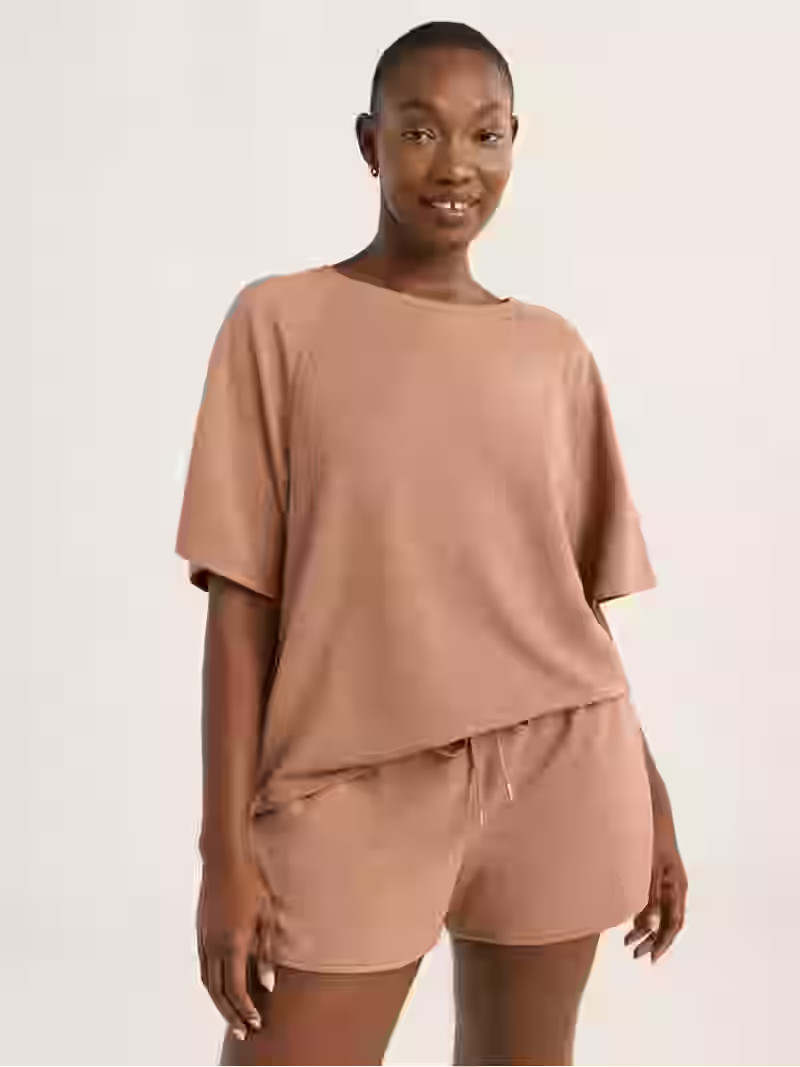 Joyspun Women's French Terry Short Sleeve Top and Shorts Set, 2-Piece, Sizes XS-3X | Walmart (US)